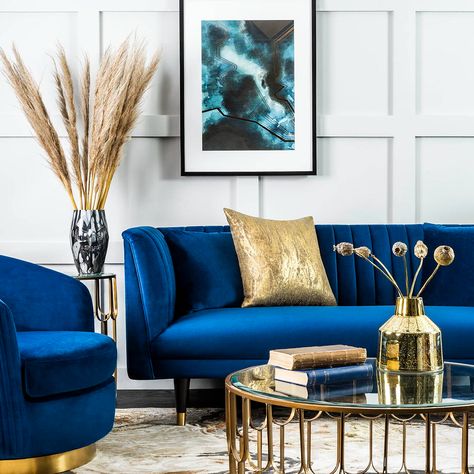 Blue sofa living room ideas – 10 ways to style statement sofa colour Teal Sofa Living Room, Blue And Gold Living Room, London Room, Blue Apartment, Blue Sofa Living, Blue Sofas Living Room, Velvet Sofa Living Room, Blue Sofas, Bold Living Room