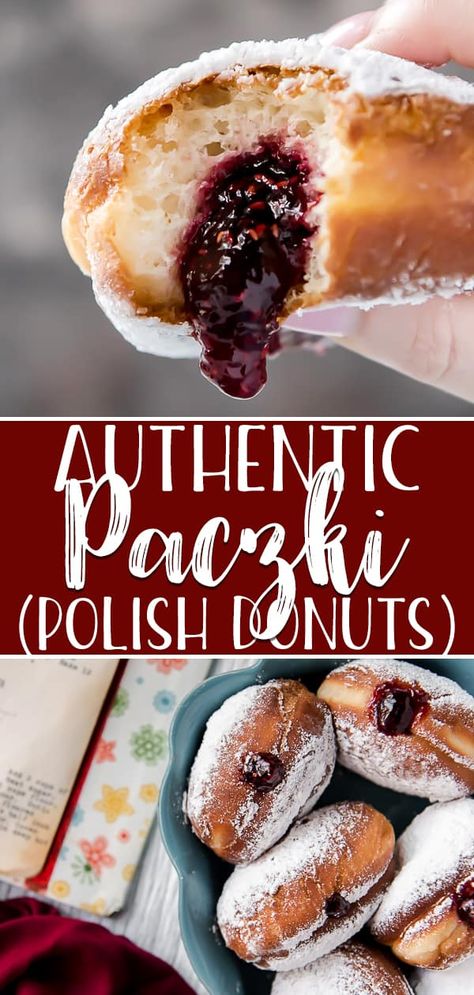 Nana's Paczki (Polish Donuts) are as authentic as it gets! Tender, chewy, and filled with juicy jam, these traditional Fat Tuesday treats are absolutely worth the work you put into them! Portuguese Plates, Polish Donut, Polish Desserts, Authentic Mexican Recipes, Salty Snacks, Best Breakfast Recipes, Fat Tuesday, Köstliche Desserts, Polish Recipes