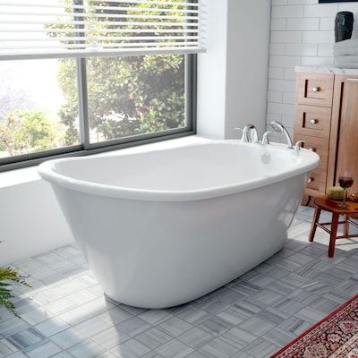 DreamLine Seneca 32-in W x 60-in L White Acrylic Oval Reversible Drain Freestanding Soaking Bathtub in the Bathtubs department at Lowes.com Bathroom Soaking Tub, Bathtub Diy, Primary Bathroom Ideas, Soaker Bathtub, Free Standing Bathtub, Bathroom 2022, Rustic Bathroom Ideas, Tub Sizes, Standing Bathtub