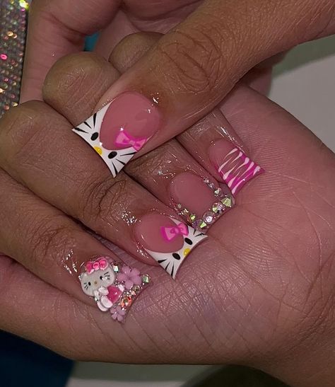 Hello Kitty Duck Nails, Hello Kitty Nail, Purple Acrylic Nails, Duck Nails, Hard Nails, Nails Now, Colored Acrylic Nails, Girly Acrylic Nails, French Tip Acrylic Nails