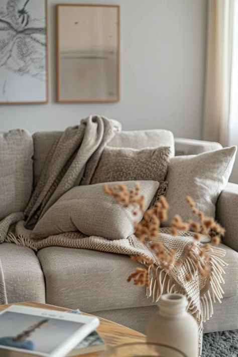 Beige and Grey Living Room Ideas for Chic Decor How To Decorate A Beige Couch, Beige Sofa Grey Walls, Mixing Gray And Beige Living Room, Taupe Beige Living Room, Greige Sofa Living Room Ideas, Gray Tan And Cream Living Room, Beige Sofa Ideas, Grey And Tan Living Room Ideas, Taupe Sofa Living Room Ideas