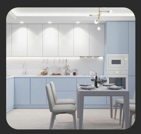 Blue Kitchen Interior, Modern Kitchen Layout, Modern Kitchen Cabinet Design, Kitchen Interior Design Decor, Kitchen Interior Design Modern, Kitchen Design Plans, Kitchen Design Decor, Kitchen Room Design, Kitchen Inspiration Design