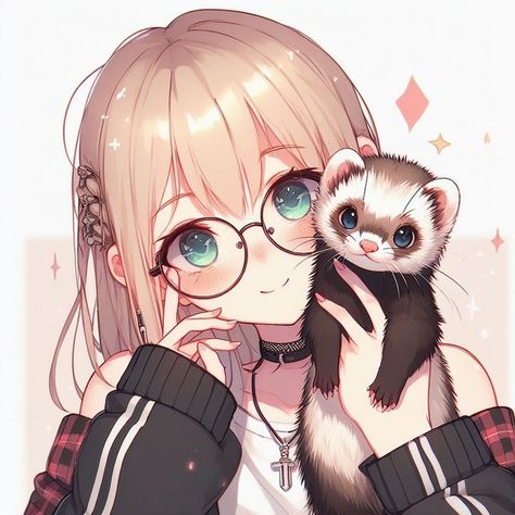 Anime Ferret, Cute Ferret Drawings, Kawaii Ferret, Cute Kawaii Pfp, Anime Hair Reference, Steam Pfp, Kawaii Hamster, Anime Pets, Chibi Animals