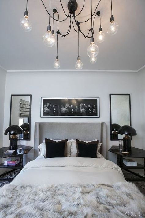 Black Guest Room Ideas, Black And Silver Bedroom, Kardashian Home, Grey Headboard, Black Headboard, Guest Bedroom Decor, Bedroom Images, Guest Room Decor, Casa Vintage