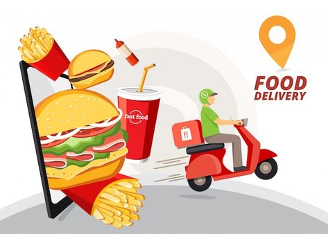 Delivery Scooter, Fast Food Delivery, Chinese Food Delivery, Fast Food Logos, Food Delivery Service, Grab Food, Healthy Food Guide, Meals On Wheels, Food Delivery App