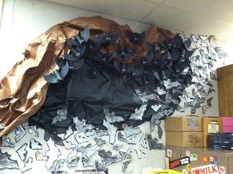 Classroom Bat Cave Door Ideas Halloween, Halloween Classroom Door Ideas, Fall Classroom Door, Classroom Door Ideas, Halloween Classroom Door, Halloween Bulletin Boards, Owl Classroom, Halloween Room, Door Decorating Contest