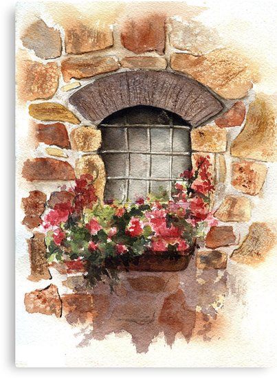 Buy 'A Window from Civita, Tuscany, Italy' by LinFrye as a Throw Pillow, Tote Bag, Art Print, Canvas Print, Framed Print, Photographic Print, Metal Print, Greeting Card, Spiral Notebook, or Hardcover Journal Watercolor Architecture, 수채화 그림, Art Impressions, Amazing Artwork, Watercolor Ideas, Water Painting, Watercolor Inspiration, Water Colors, Painting Art Projects