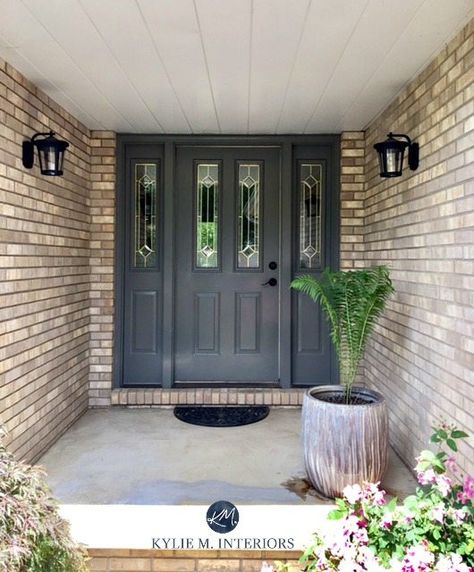 Amherst Gray, Brick House Front Door Colors, Brick Paint Colors, Paint Brick, Grey Exterior House Colors, Best Front Door Colors, Exterior Door Colors, Tan House, Best Front Doors