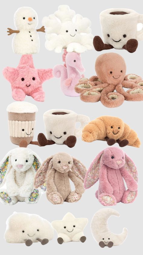 Jellycats for trios🤍 Cat Gift Basket, Sleepover Essentials, Girly Christmas Gifts, Jellycat Stuffed Animals, Fun Christmas Activities, Art Supplies Storage, Jelly Babies, Cute Birthday Ideas, Cute Gifts For Friends