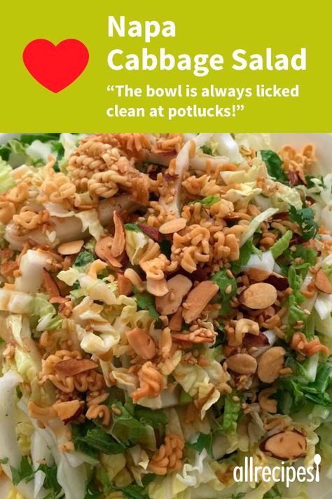 Napa Salad, Salad Cabbage, Napa Cabbage Recipes, Cookout Dishes, Napa Cabbage Salad, Asian Salad Recipe, Cabbage Salad Recipes, Salad Dressing Recipes Homemade, Healthy Chicken Dinner