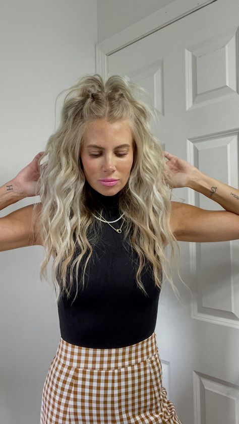 Easy half up style. You can do one side or both 🩷🩷 @whitney_lynne for more hair inspo #halfuphairstyles #twistedhair #hairupdos… | Instagram Half Up With Extensions, Fun Half Up Hairstyles, Half Up Curled Hairstyles, Messy Half Up Half Down Hair, 90s Half Up Half Down Hair, Half Up Half Down Wavy Hair, Half Up Half Down Hair Messy, Half Up Half Down Hairstyles Curly Hair, Curly Half Up Half Down Hairstyles