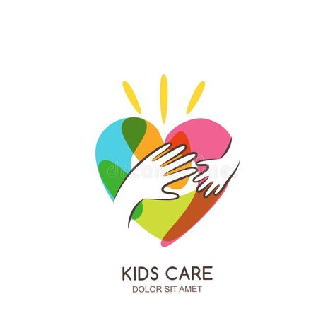 Kids care, family or charity logo emblem design template. Hand drawn heart with baby and adult hands silhouettes. Kids care, family, charity logo emblem design vector illustration Charity Logo Design Inspiration, Helping Hands Logo, Child Care Logo, Charity Logo Design, Trust Logo, Charity Logo, Gift Doodle, Hand Drawn Heart, Hand Silhouette