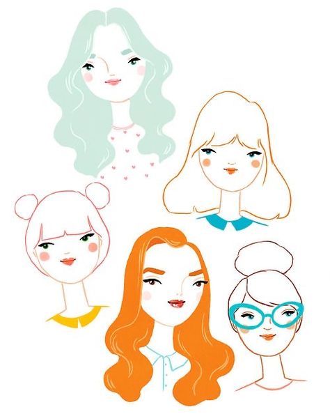 Simple Illustration Style, Simple Characters, Illustration Hair, Sketch Simple, Hair Colorful, Illustration Styles, Line Sketch, 강아지 그림, Painted Ladies