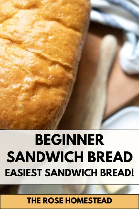 Over head photo of beginner sandwich bread. Text reads Beginner Sandwich Bread, easiest sandwich bread. Homemade Bread Recipes For Beginners, Breakfast Sandwich Bread Recipe, Easy Diy Sandwich Bread, Easy Soft Sandwich Bread Recipe, Homemade Bread Healthy Simple, Sandwich Bread Recipe No Sugar, Making Sandwich Bread, Recipe For Homemade Bread, Easy Healthy Sandwich Bread Recipe