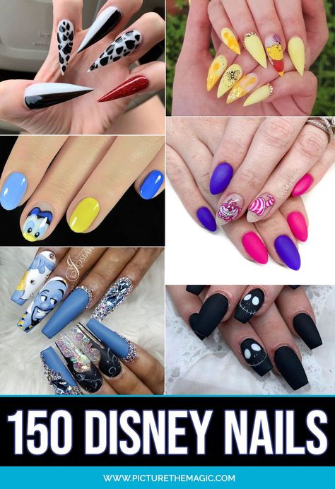 More than 150 Disney Nails! Take this list of Disney nail design ideas to your next manicure and your nails will look amazing. Magical Nail Art!  #nails Princess And The Frog Nail Art, Disney Nails Inspiration, Disney Nail Inspiration, Nail Art Themes, Disney Nail Ideas Acrylic, Disney World Nail Ideas, Disney Princess Nail Designs, Disney Nail Ideas Simple, Disney Nail Designs Princesses