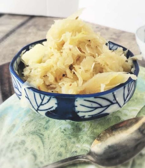 20 Minute How To Cook Canned Sauerkraut Recipe • Loaves and Dishes Canned Sauerkraut, German Sauerkraut Recipe, German Sauerkraut, Sauerkraut Recipe, Homemade Sauerkraut, Sauerkraut Recipes, Sour Taste, Veggie Side Dishes, Cabbage Recipes