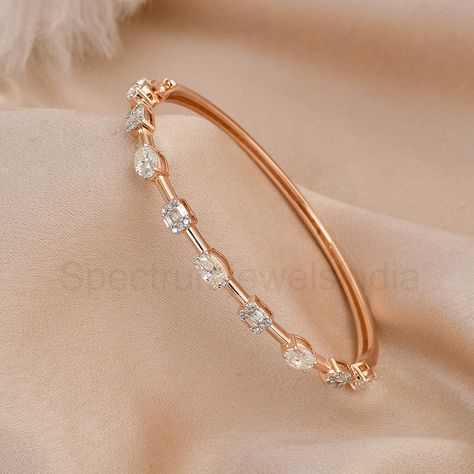 Buy 18k Rose Gold Diamond Bangle Bracelet / Mix Shape Diamond online on Etsy India. Shop for handmade, vintage and unique Bangles items from spectrumjewelsindia online on Etsy Bracelet For Women Diamond, Rose Gold Bangles, Rose Gold Diamond Bracelet, Rose Gold Bangle Bracelet, Flower Earrings Gold, Diamond Bangles, White Gold Bangle, Diamond Bangle Bracelet, Diamond Bracelet Design