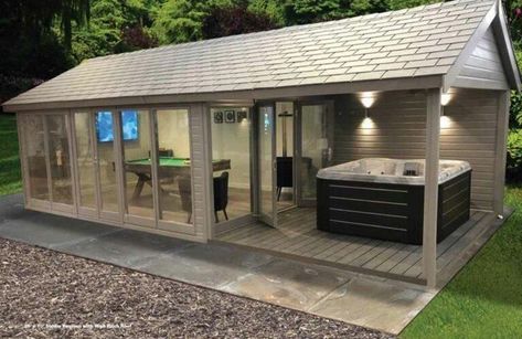 Garden Outbuilding Ideas, Outbuilding Ideas, Outdoor Jacuzzi, Backyard Pavilion, Backyard Remodel, Casa Container, Backyard Diy Projects, Outdoor Decor Backyard, Backyard Makeover