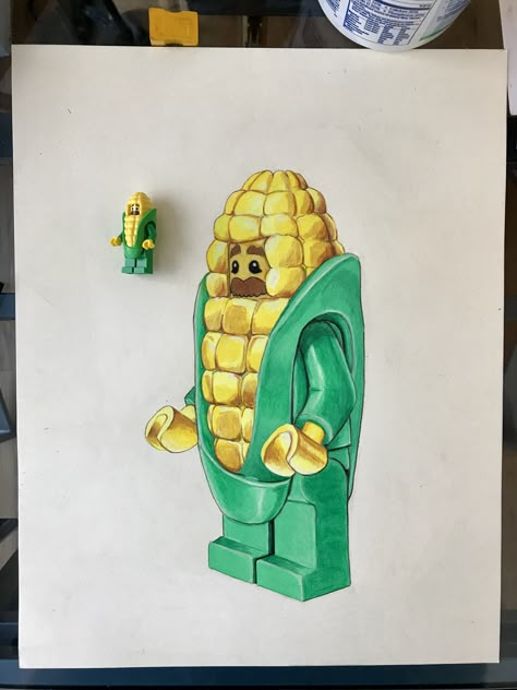 Lego Drawing Ideas, Colored Pencil Drawings Easy, Lego Art Drawing, Simple Colored Pencil Drawing, Lego Sketch, Easy Colored Pencil Drawing, Color Pencil Drawing Easy, Lego Artwork, Lego Drawing