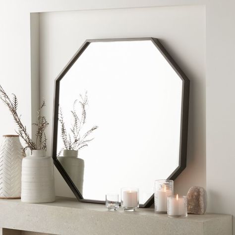 Octagon Grey Oak Wall Mirror Mantle Inspiration, Mirror Styling, Leaning Floor Mirror, Octagon Mirror, Black Accent Table, Rectangular Bathroom Mirror, Over The Door Mirror, Entry Ideas, Oak Wall