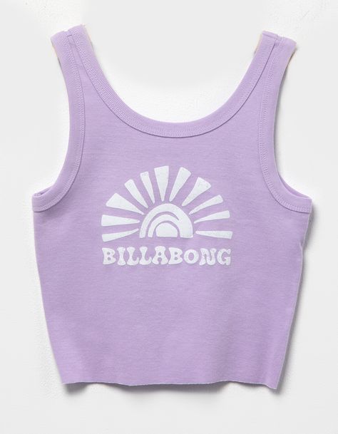 Billabong Sun Stamp Tank Top. Graphic Screened On Front. Round Neckline. Sleeveless. Raw Edge Hem. Cropped Length. 100% Cotton. Machine Wash. Imported. | Billabong Sun Stamp Girls Tank Top Tank Top Graphic, Girls Tank Top, Flannel Sweatshirt, Casual Preppy Outfits, Cute Preppy Outfits, Tanktop Girl, Summer Crop Tops, Tank Girl, Summer Tank Tops