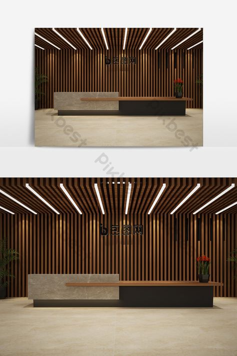 industrial style office reception area front desk Front Desk Lighting, Recepsionis Design, Info Desk Design, Industrial Front Desk, Hotel Counter Design, Reception Counter Design Ideas, Reception Counter Ideas, Industrial Reception Area, Reseption Zone Design