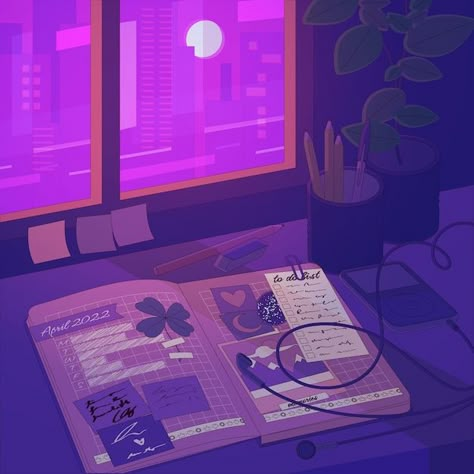 Bedroom Illustration Aesthetic, Lo-fi Aesthetic, Bedroom Drawing, Balayage Ombré, Arte 8 Bits, Lo Fi, Purple Aesthetic, Anime Scenery, Cartoon Art Styles