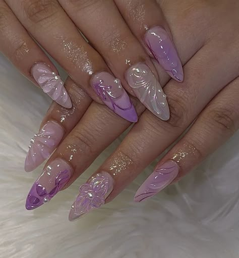 Cutesy Nails, Hair Henna, Nail Options, Nail Art Gel, Purple Nail, Girly Acrylic Nails, Really Cute Nails, Gem Nails, White Nail