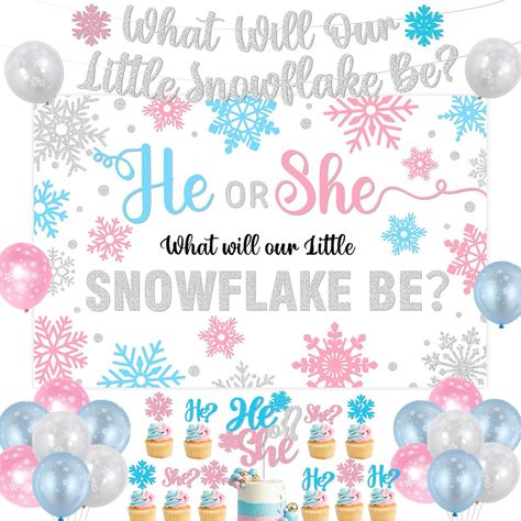 December Gender Reveal Themes, Gender Reveal Ideas For Party Winter Theme, Gender Reveal Theme Ideas Winter, Gender Reveal Ideas For Christmas, What Will Our Snowflake Be, Winter Themed Gender Reveal Ideas, Gender Reveal Ideas In Winter, Gender Reveal Ideas For Party Christmas Theme, Gender Reveal January Party Ideas