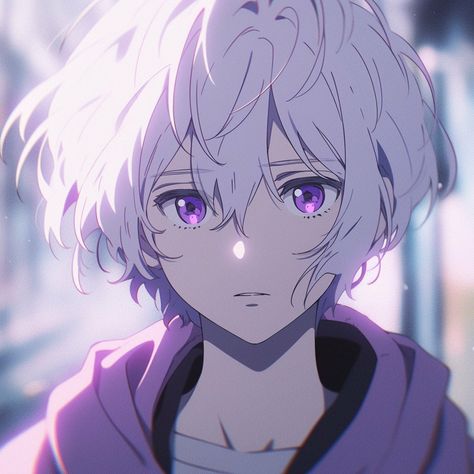 Disc Icon, Oc Prompts, Anime White Hair Boy, Boy With White Hair, Anime Boy Hair, Anime Hair, Purple Eyes, Cool Backgrounds, Eye Art