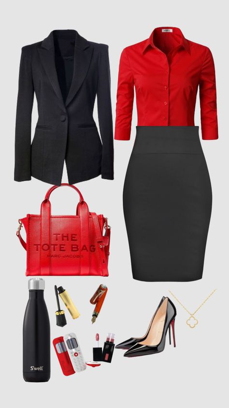 Red Corporate Attire, Red Blazer Outfit For Work, Red Blazer Outfit, Business Casual Skirt, Corporate Attire, Corporate Outfits, Pattern Sewing, Red Blazer, Blazer Outfits