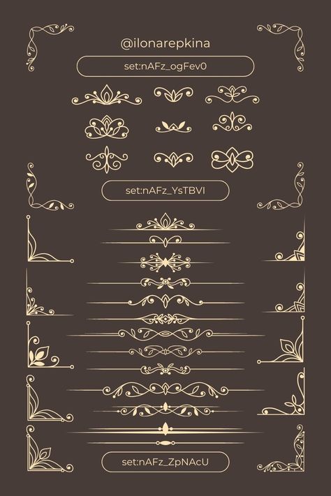 Gold Dividers & Flourishes - Canva Elements Collection elementsprocanva #elementskeywords #editcanva Keyword Design, Seni Mural, Watermark Ideas, Graphic Shapes Design, Keyword Elements Canva, Digital Invitations Wedding, Desain Buklet, Canvas Learning, Pola Kartu