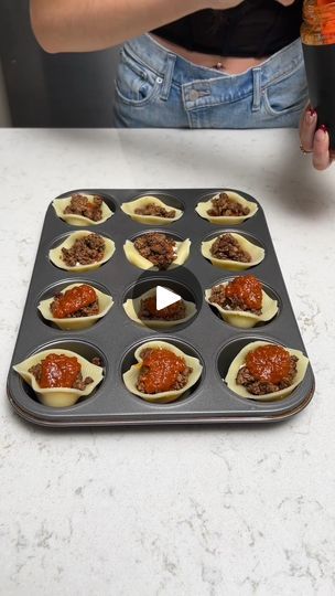 35K views · 468 reactions | Mini Lasagna Cups | Every lasagna lover needs to see this 😍 | By The Pun Guys | We're going to start with our giant shell noodles and flip them inside out. I did grease up the tin here because we obviously don't want these noodles to stick. You want to do this carefully so that they don't rip and look at that. We just want them all to be perfect little cups and they fit right into this little spot. Next, let's go in with some fresh ricotta cheese and not a huge spoonful because we've got lots of things to go in here. This is really just going to add that nice Italian texture to keep up the theme. Would pasta be without some marinara sauce. We're just going to go in with about half a tablespoon of this truff-infused sauce. It's been infused with black truffle oi Italian Texture, Shell Noodles, Pun Guys, Mini Lasagna, Lasagna Cups, Fresh Ricotta, Favorite Soups, Pasta Dinner Recipes, Pan Meals