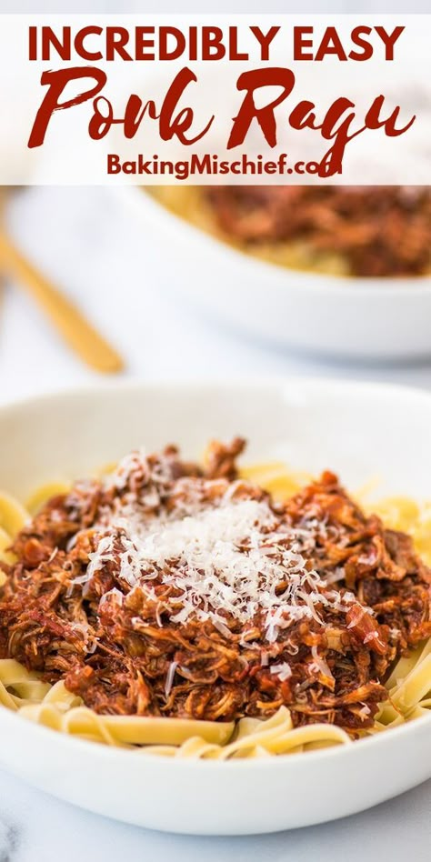 Baking Mischief, Pork Stew Meat, Pork Pasta, Pork Ragu, Pork Shoulder Recipes, Batch Recipes, Ragu Recipe, Pork Shoulder Roast, Shredded Pork