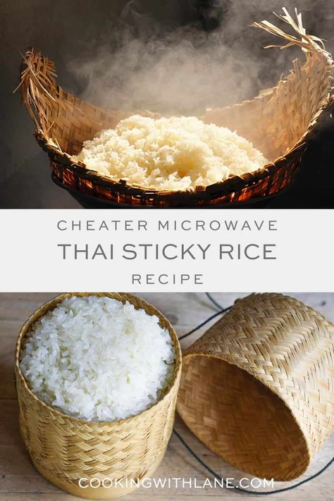 learn how to make sticky rice in the microwave. While it is not the best way, this might be the next best thing if you don't have a sticky rice steamer. #thaifood #asianfood Authentic Thai Peanut Sauce Recipe, Curry Side Dishes, Easy Asian Noodle Recipes, Easy Asian Noodles, Sweet Sticky Rice, Rice Side Dish Recipes, Asian Noodle Recipes, Laos Food, Mango Sticky Rice