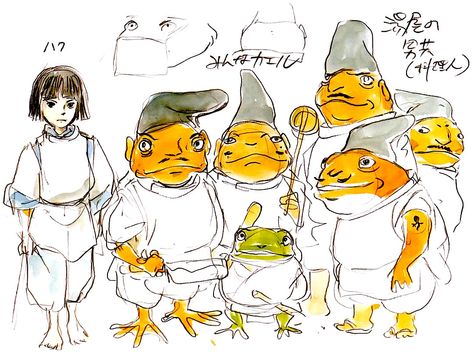 Film: Spirited Away (千と千尋の神隠し) ===== Character Design - Color Concepts: Frog Men (& Haku) ===== Hayao Miyazaki Original Character Design, Art Studio Ghibli, Hayao Miyazaki Art, Miyazaki Art, Personajes Studio Ghibli, Character Design Cartoon, Character Design Sketches, Studio Ghibli Art, Concept Art Character