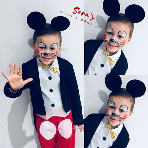 Mickey Mouse Makeup Halloween, Mickey Mouse Face Paint, Mice Makeup Halloween, Disney Makeup Ideas, Minnie Mouse Makeup Ideas, Mickey Mouse Makeup, Boy Halloween Makeup, Mouse Face Paint, Mouse Make Up