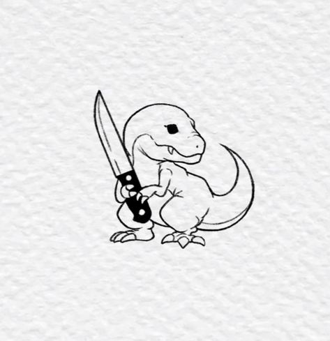 Dino Sibling Tattoos, Small Drawing Tattoo Ideas, Dino Flash Tattoo, Opposite Tattoo Ideas, Mini Cute Tattoos Simple, Trex Cute Tattoo, Dinosaur Riding A Skateboard Tattoo, Cute Dinosaur Tattoo Ideas, Tattoo Ideas Female Spooky