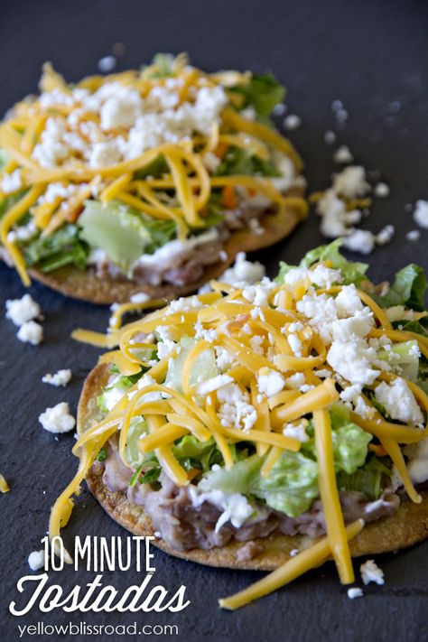 Baked Tostadas, Yellow Bliss Road, Easy Healthy Lunches, Work Lunch, Easy Lunches, Comfort Foods, Oven Baked, Tortillas, Burritos