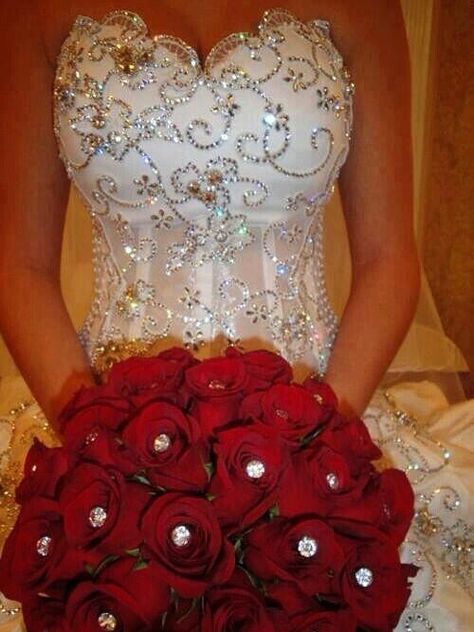 Beautiful Red Rose Bouquet Wedding, Red Rose Wedding, Bling Wedding, Wedding Dresses Corset, A Wedding Dress, Rose Wedding, Dream Wedding Dresses, Wedding Bells, Dream Dress