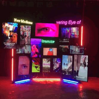 Neon Photo Booth, Cyberpunk Store, Now You See Me Aesthetic, Neon Booth Design, Cyberpunk Set Design, Art Exhibition Ideas, Neon Stage Design, Exhibition Booth Design Neon, Led Screen Wall Exhibition