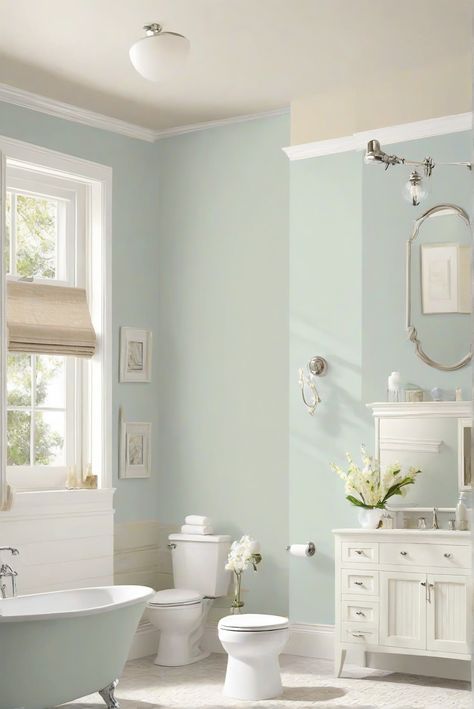 interior design,decorating interiors,home decor interior design,home interior design Beach Bathroom Paint Colors, Sw Sandbar, Light Teal Bathroom, Bathroom Color Schemes Blue, Church Bathroom Ideas, Bathroom Paint Inspiration, Sea Green Paint, Small Bathroom Paint Ideas, Bathroom Neutral Colors