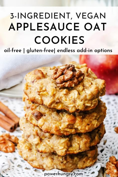 Applesauce Cookies Recipes, Vegan Applesauce, Applesauce Cookies, Vegan Oatmeal Cookies, Vegan Oatmeal, Oat Cookies, Healthy Sweets Recipes, Breakfast Cookies, Healthy Cookies