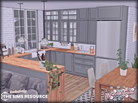 The Sims Resource - Grin Sims 4 Mods Home Decor, Sims 4 Kitchen Cabinets, Sims4 Furniture, Sims Rooms, Living Room Sims 4, Tropical Kitchen, Paris Kitchen, Sims 4 Kitchen, Resource Furniture