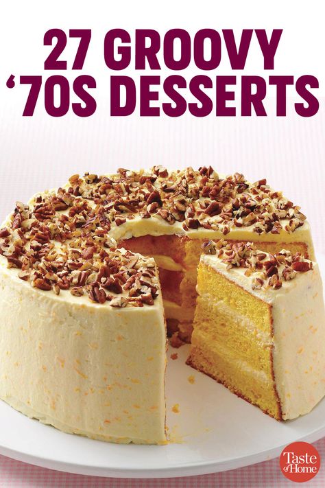 27 Groovy '70s Desserts 70s Desserts, 70s Recipes, Sweet Treat Ideas, 70s Food, Almond Tart Recipe, Sweet Potato Pound Cake, Retro Desserts, Homemade Chocolate Cake, Heirloom Recipes