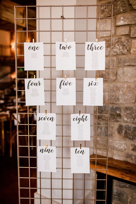 Wedding Table Numbers Chart, Wedding Table Number Assignments, Table Number Assignment Wedding, Table Seating Display, Wedding Table Number Display, Table Assignment Ideas, Table Number Display, Quarry Wedding, Seating Chart Display