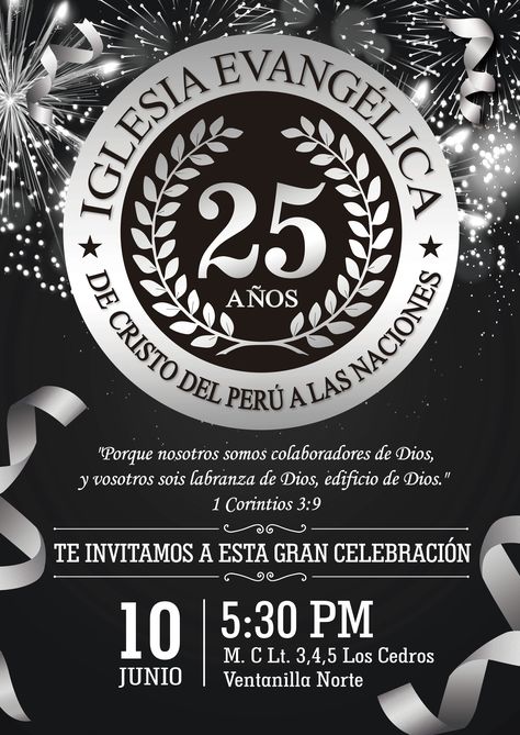 Flyer por el aniversario de bodas de plata de la Iglesia Evangelica de Cristo del Peru a las Naciones. Church Graphic Design, Peru, Graphic Design, Marketing, Color