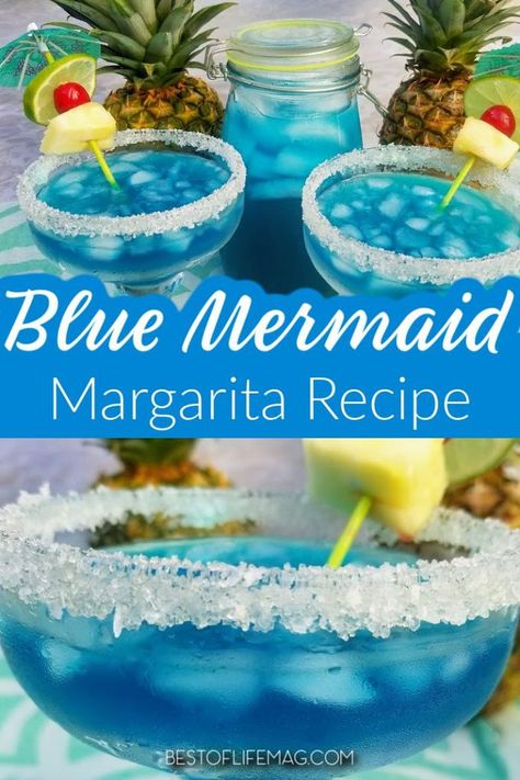 Margarita Recipes Easy, Mermaid Margarita, Easy Margarita Recipes, Blue Margaritas, Blue Margarita Recipe, Rum Drinks Easy, Margarita Punch, Blueberry Margarita, Raspberry Margarita