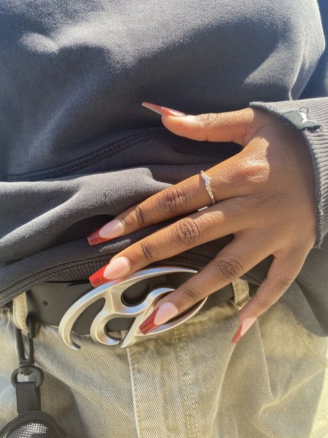 Red Tip Nails, Olive Green Jeans, Silver Belt Buckle, Silver Belt, Nail Ring, Tip Nails, Green Jeans, Red Nails, Belt Buckle