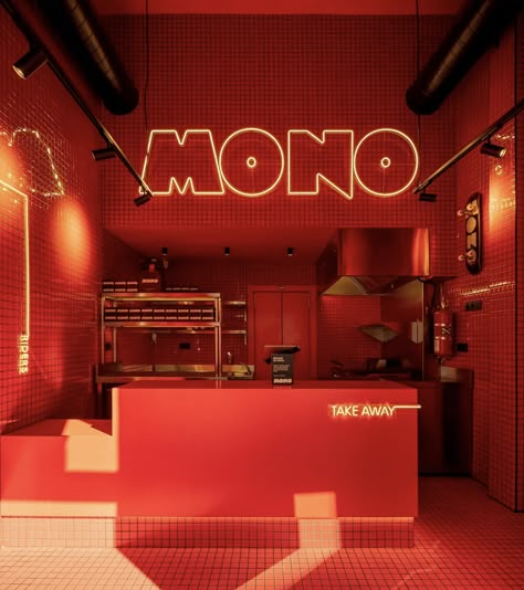 MONO – Packaging Of The World Wall Restaurant Design, Bistro Interior Design, Pasta Restaurant, Pizzeria Design, Red Restaurant, Pizza Branding, Cafe Shop Design, Pizza Restaurant, Coffee Shop Design